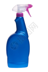 在白色背景上隔离的蓝色喷雾清洁剂瓶化学品液体图片
