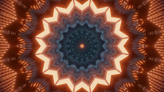 有创意的3D光亮抽象背景插图其中橙色发光线形成甘蓝多斯科装饰品3D抽象背景插图现代的幻想几何学图片