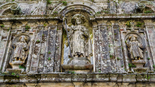 建筑细节西班牙圣地亚哥的孔波斯特拉大教堂外墙詹姆士纪念碑教科文组织图片
