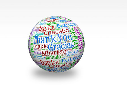 瓜拉纳3D球体上写成的文字云以多种语言如mercimahalodankegraciasfitosgrazie等书面图片