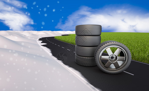 冰在草地和雪3d旁边的路上几轮车胎黑色的霜图片