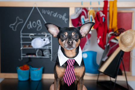 店铺衣柜狗式橱概念可爱的狗长相穿着衣服的橱购物图片