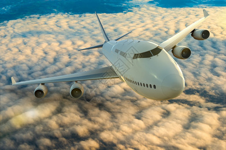 引擎一架商业飞机在云上行的3D投影航空班图片