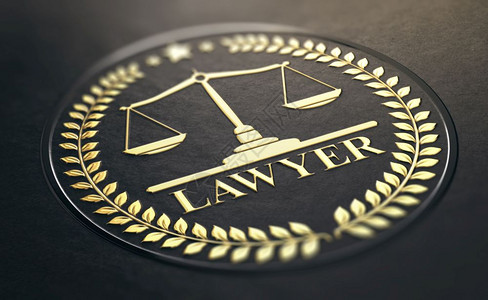 法律师符号带有司法尺度和Laurel花圈的金印章黑纸背景3D说明倡导或律师用金牌反黑背景超过规模图片