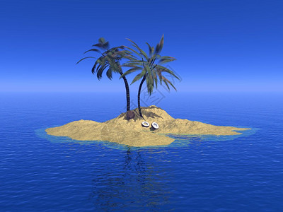 异国情调棕榈树和椰子在海洋中部的美丽岛屿蓝天3D化石堂假期图片