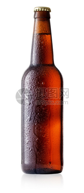 湿的摄影棕色冷啤酒瓶白背景上隔着水滴子褐色冰啤酒瓶含水滴子透明图片