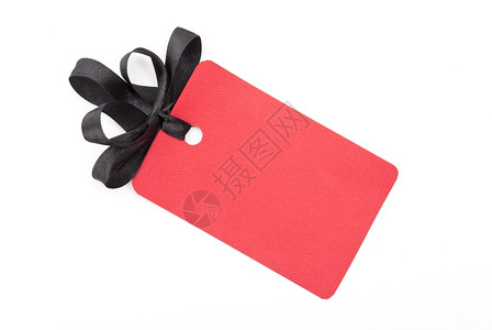 单词纸板带黑弓的红色礼品标签包装图片
