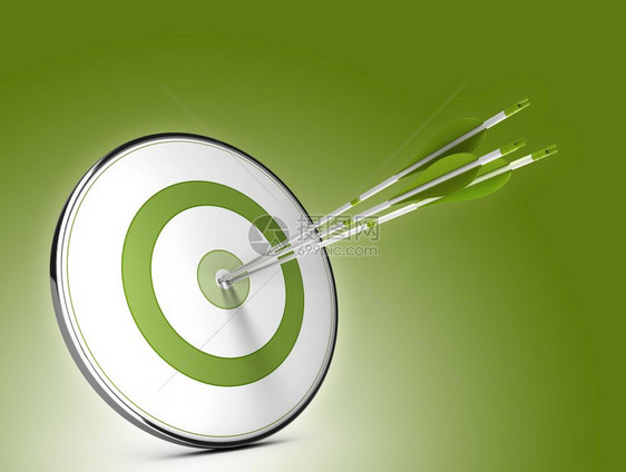 一种高效的三箭直击目标中心超过绿色背景以三箭射中目标心超过绿背景战略目标成功情况说明插图图片