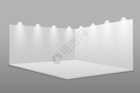 白色空展台演示活动室白色空展台世博会商业横幅背景图片