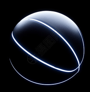 3D提供未来体育概念篮球用黑色背景的蓝线点燃卡片氖传单图片