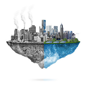 环境的空气灾难防止污染的绿色生态城市可持续发展概念绿色生态与污染之间的对比绿色生态与污染图片