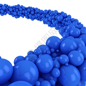 使成为白色背景上许多蓝球的流动拱白图片