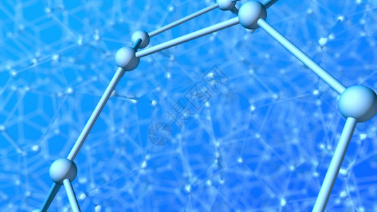 几何的金属丝微生物学由作为分子的管形和球体构成的非常复杂结构其深度为蓝底3D插图图片