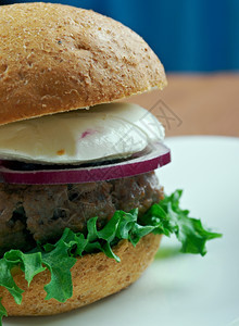美国人起司绿色终极希腊汉堡希腊风格的美味牛肉汉堡图片