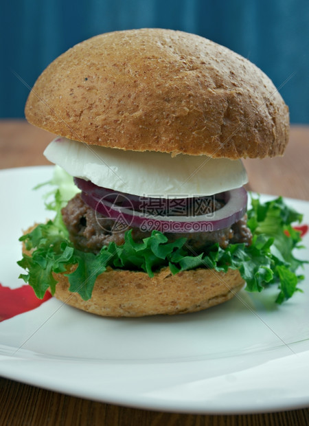 沙拉美国人野餐终极希腊汉堡希腊风格的美味牛肉汉堡图片