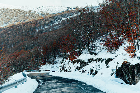 冬季的河谷和雪山森林图片