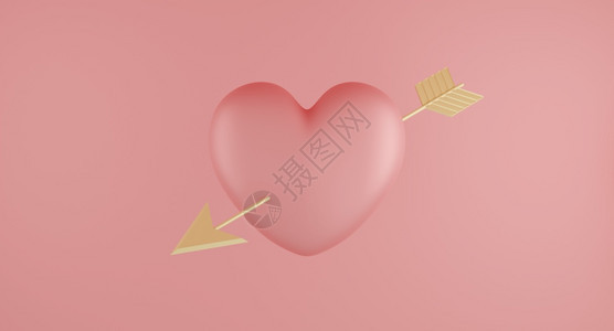 ValentinersquosDay概念粉红心气球和色背景三维的金箭二月渲染嘲笑图片