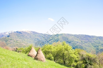 收获农业风景优美意大利阿尔卑斯山村传统干草堆12月0日图片