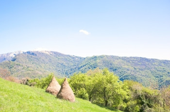 收获农业风景优美意大利阿尔卑斯山村传统干草堆12月0日图片