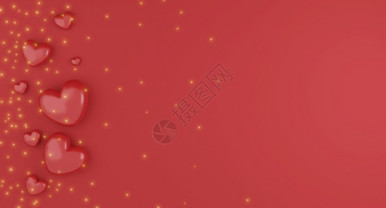 假期ValentinersquosDay概念红心气球在色背景3D上空文本间介绍天图片