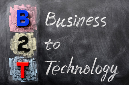 B2T的缩略语企业对技术在黑板上写作首字母缩略词教学广告牌图片