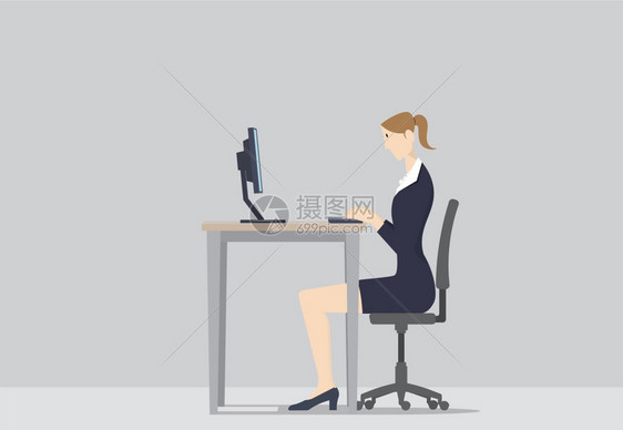 女商人一名在办公室服务台工作的妇女当着电脑的面商业职图片