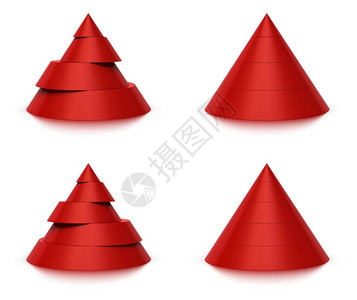 堆叠成功3个锥形切片4红金字塔或5五级白色背景和反射3个锥形切片4个或5级几何的图片
