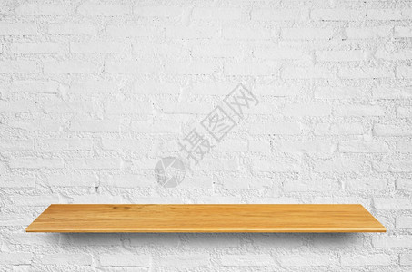 老的顶层木板架和砖墙背景产品显示架桌子为了图片