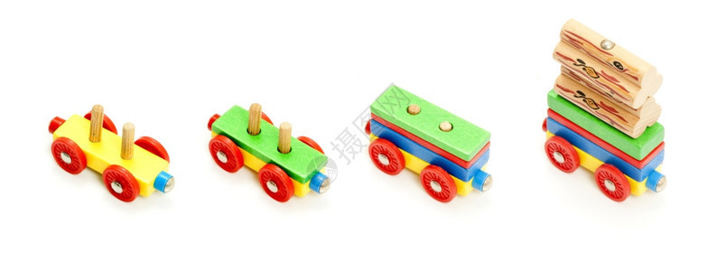 车轮反射以玩具火车载运为代表在生产能力的不同阶段呈现生产状况的概念形象并装满了块状物在运输过程中使用一个玩具列车空的图片