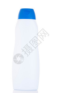 头发洗剂白底隔离的蓝色和白淋浴胶塑料瓶目的图片