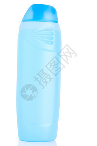 关心白底隔离的蓝色淋浴胶塑料瓶美丽洗图片