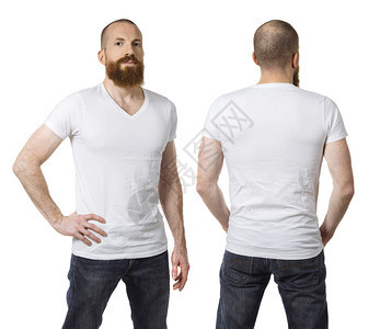 萨姆纳斯照片一名留胡子并穿着白色T恤正面和背的男子照片为设计或艺术品做好准备面部的牛仔裤图片