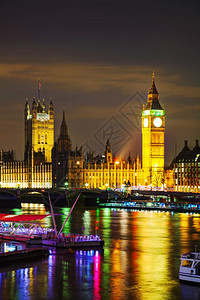 伦敦与伊丽莎白塔和议会大厦的概览ElizabethTower黄昏城市房屋图片