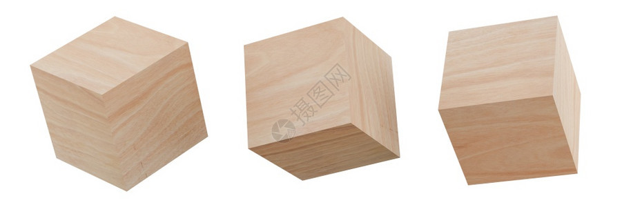 实际的3d将一组木制立方体隔离在白背景和剪切路径上小木制的图片
