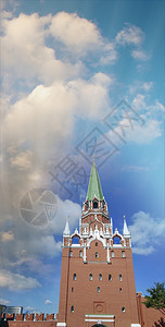 建造正方形Troitskaya塔克里姆林宫莫斯科布瑞克墙在阳光明媚的日子俄罗斯图片