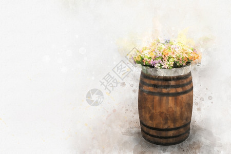 艺术品在木桶水彩色风格中数字绘制多彩花朵的数字绘画自然花瓣图片
