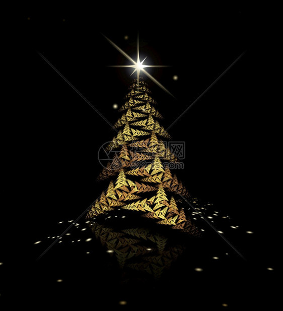 使成为黑色背景上的金分形圣诞树黑色背景上的碎分形圣诞树数字的自然图片