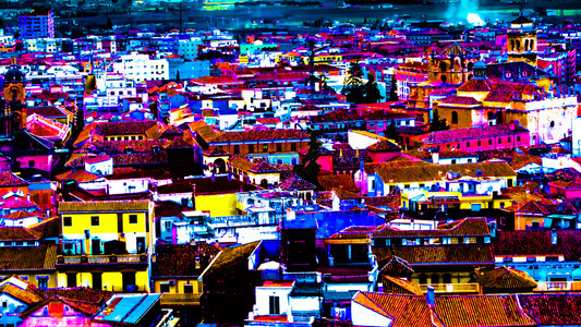 欧洲塔城市景观西班牙南部格拉纳达市风景的多彩插图图片