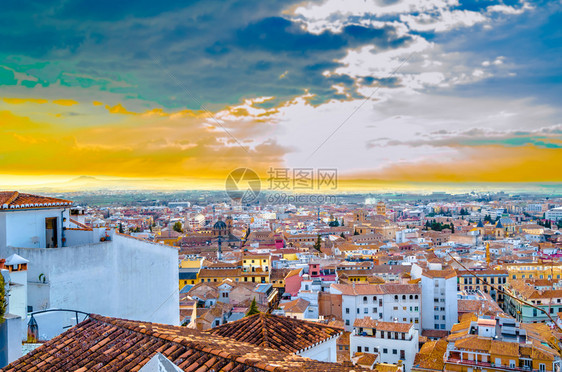 颜色欧洲西班牙南部格拉纳达市风景的多彩插图旅游图片