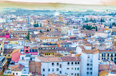 丰富多彩的西班牙南部格拉纳达市风景的多彩插图充满活力西班牙语图片