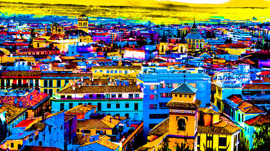西班牙南部格拉纳达市风景的多彩插图著名丰富多彩城市景观图片