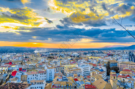 城市景观著名的西班牙南部格拉纳达市风景的多彩插图丰富的图片
