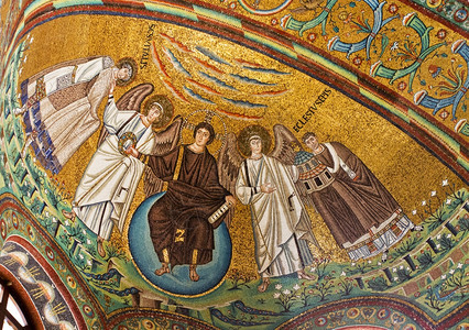 天花板细节意大利救赎者圣维塔勒和艾克立修斯主教的马赛克人图片