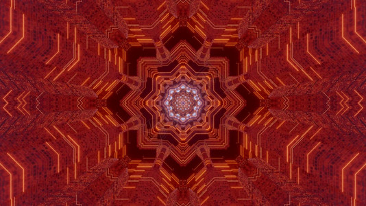 Kaleidoscopic3D显示对称抽象背景用亮红色3D显示分形装饰的首插图抽象的生动图片