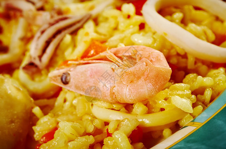 煮熟的白饭食物西班牙海鲜PaelladeMariscoPaellaMarinera图片