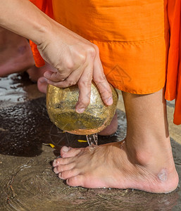 借出佛教徒将水洒在泰国佛教花祭礼节和尚的脚上相信这种做法洗刷了礼拜者的罪过而这种习俗被认为洗刷了信徒的罪恶传统图片
