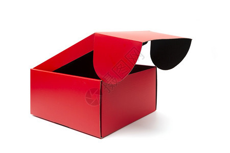 白背景孤立的购物和礼品开放红纸板箱包装用于购买和礼品保护空的货物图片