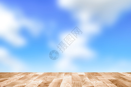 蓝色天空布基的木桌制乡村复古图片