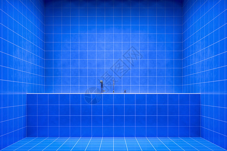 干净的渲染3d向浴缸展示蓝色室侧面的风景私人图片