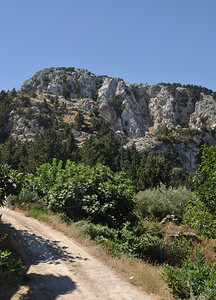 希腊科斯岛Zia山村农公路希腊科斯岛绿色形成草地图片